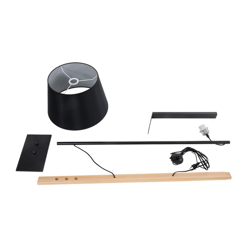 GloboStar® KELSIE 02029 Μοντέρνο Επιδαπέδιο Φωτιστικό Μονόφωτο 1 x E27 IP20 Μαύρο Μέταλλο, Μαύρο Ύφασμα με Μπεζ Ξύλο - Μ40 x Π125 x Υ140cm