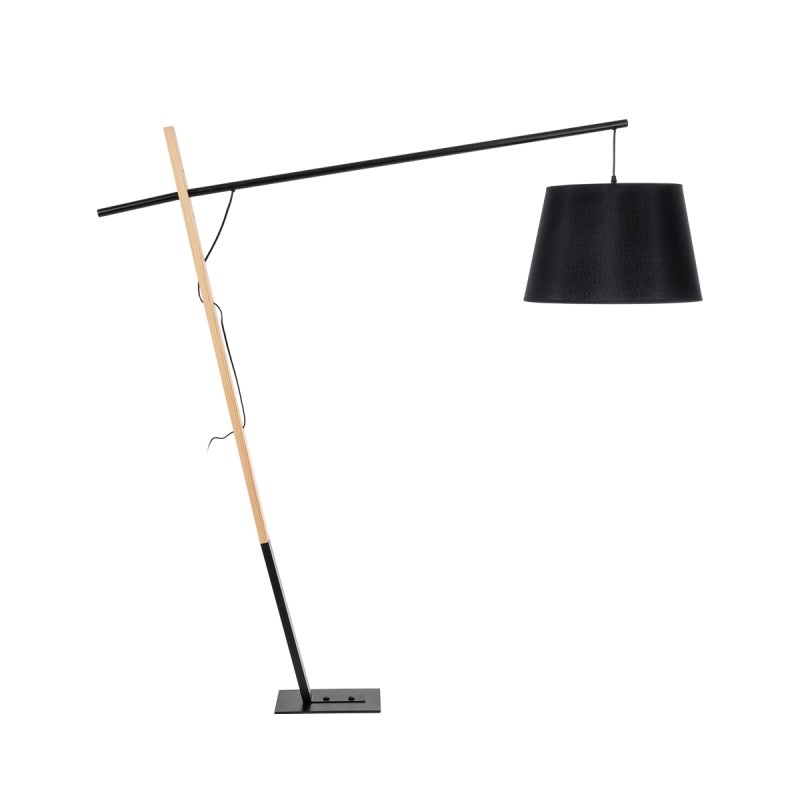 GloboStar® KELSIE 02029 Μοντέρνο Επιδαπέδιο Φωτιστικό Μονόφωτο 1 x E27 IP20 Μαύρο Μέταλλο, Μαύρο Ύφασμα με Μπεζ Ξύλο - Μ40 x Π125 x Υ140cm