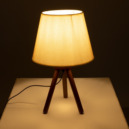 GloboStar® BIOKO 02031 Μοντέρνο Επιτραπέζιο Φωτιστικό Μονόφωτο 1 x E27 AC220-240V IP20 - Φ25 x Υ40cm - Καφέ Ξύλινο Σώμα με Μπεζ Πλεκτό Καπέλο - 5 Χρόνια Εγγύηση