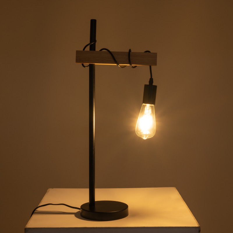 GloboStar® MINDELO 02032 Μοντέρνο Επιτραπέζιο Φωτιστικό Μονόφωτο 1 x E27 AC220-240V IP20 - Μ25 x Π15 x Υ60cm - Μαύρο Μεταλλικό Σώμα με Μπεζ Ξύλινη Βάση