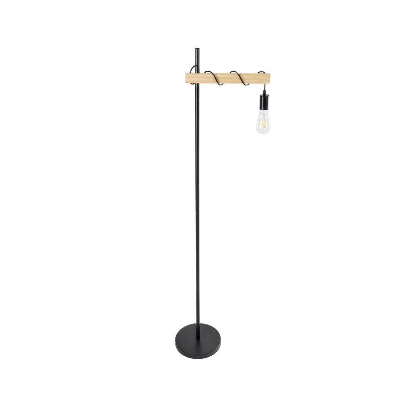 GloboStar® MINDELO 02033 Μοντέρνο Επιδαπέδιο Φωτιστικό Μονόφωτο 1 x E27 IP20 Μαύρο Μέταλλο με Μπεζ Ξύλο - Μ35 x Π24 x Υ150cm