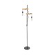 GloboStar® MINDELO 02034 Μοντέρνο Επιδαπέδιο Φωτιστικό Μονόφωτο 2 x E27 IP20 Μαύρο Μέταλλο με Μπεζ Ξύλο - Μ40 x Π24 x Υ175cm