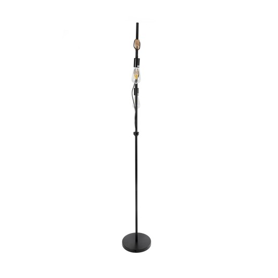 GloboStar® MINDELO 02034 Μοντέρνο Επιδαπέδιο Φωτιστικό Μονόφωτο 2 x E27 IP20 Μαύρο Μέταλλο με Μπεζ Ξύλο - Μ40 x Π24 x Υ175cm