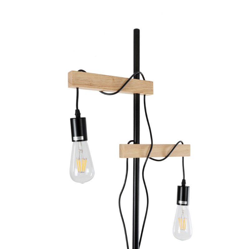 GloboStar® MINDELO 02034 Μοντέρνο Επιδαπέδιο Φωτιστικό Μονόφωτο 2 x E27 IP20 Μαύρο Μέταλλο με Μπεζ Ξύλο - Μ40 x Π24 x Υ175cm
