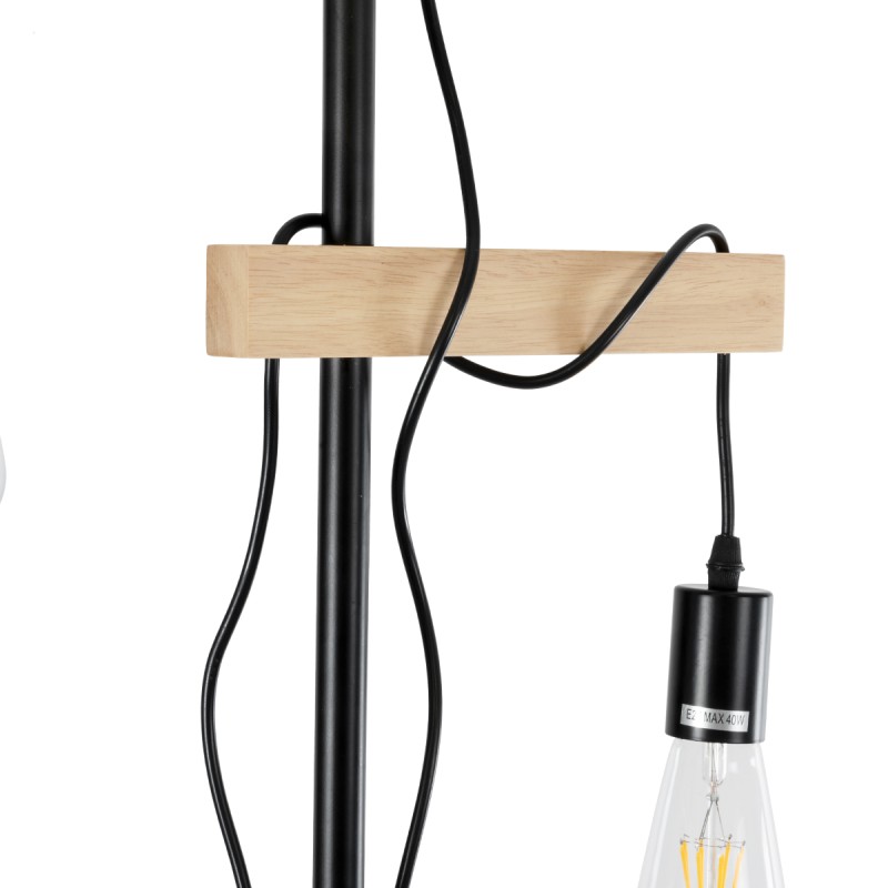 GloboStar® MINDELO 02034 Μοντέρνο Επιδαπέδιο Φωτιστικό Μονόφωτο 2 x E27 IP20 Μαύρο Μέταλλο με Μπεζ Ξύλο - Μ40 x Π24 x Υ175cm