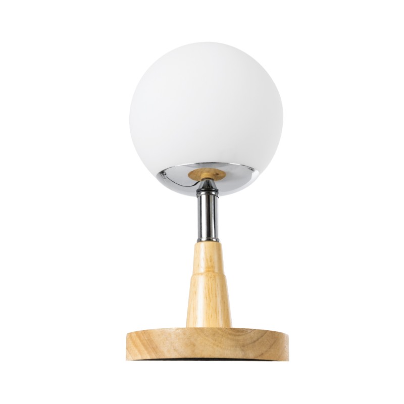 GloboStar® COVE 02036 Μοντέρνο Επιτραπέζιο Φωτιστικό Μονόφωτο 1 x E27 AC220-240V IP20 - Φ12 x Υ25cm - Μπεζ Ξύλινο & Γυάλινη Γαλακτερή Μπάλα