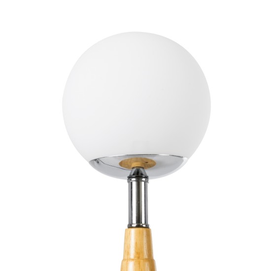 GloboStar® COVE 02036 Μοντέρνο Επιτραπέζιο Φωτιστικό Πορτατίφ Μονόφωτο 1 x E27 IP20 Μπεζ Ξύλο, Ασημί Μέταλλο με Λευκό Γυαλί - Μ12 x Π12 x Υ25cm GloboStar® COVE 02036 Μοντέρνο Επιτραπέζιο Φωτιστικό Μονόφωτο 1 x E27 AC220-240V IP20 - Φ12 x Υ25cm - Μπεζ Ξύλινο & Γυάλινη Γαλακτερή Μπάλα