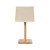 GloboStar® KOLIPE 02038 Μοντέρνο Επιτραπέζιο Φωτιστικό Μονόφωτο 1 x E27 AC220-240V IP20 - Μ20 x Π20 x Υ38cm - Μπεζ Ξύλινη Βάση με Μπεζ Πλεκτό Καπέλο