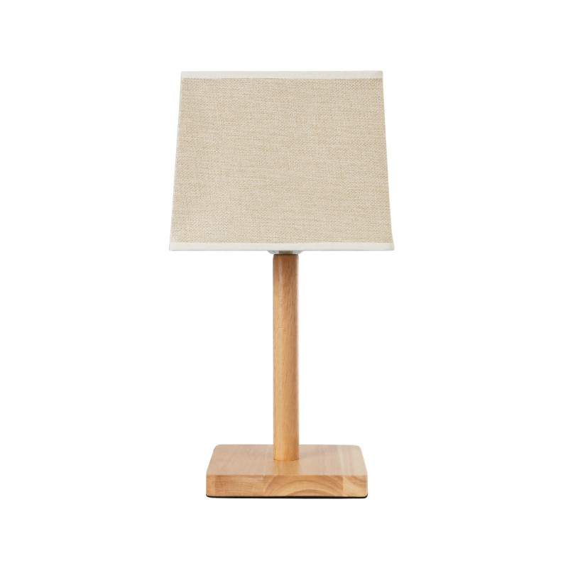 GloboStar® KOLIPE 02038 Μοντέρνο Επιτραπέζιο Φωτιστικό Μονόφωτο 1 x E27 AC220-240V IP20 - Μ20 x Π20 x Υ38cm - Μπεζ Ξύλινη Βάση με Μπεζ Πλεκτό Καπέλο