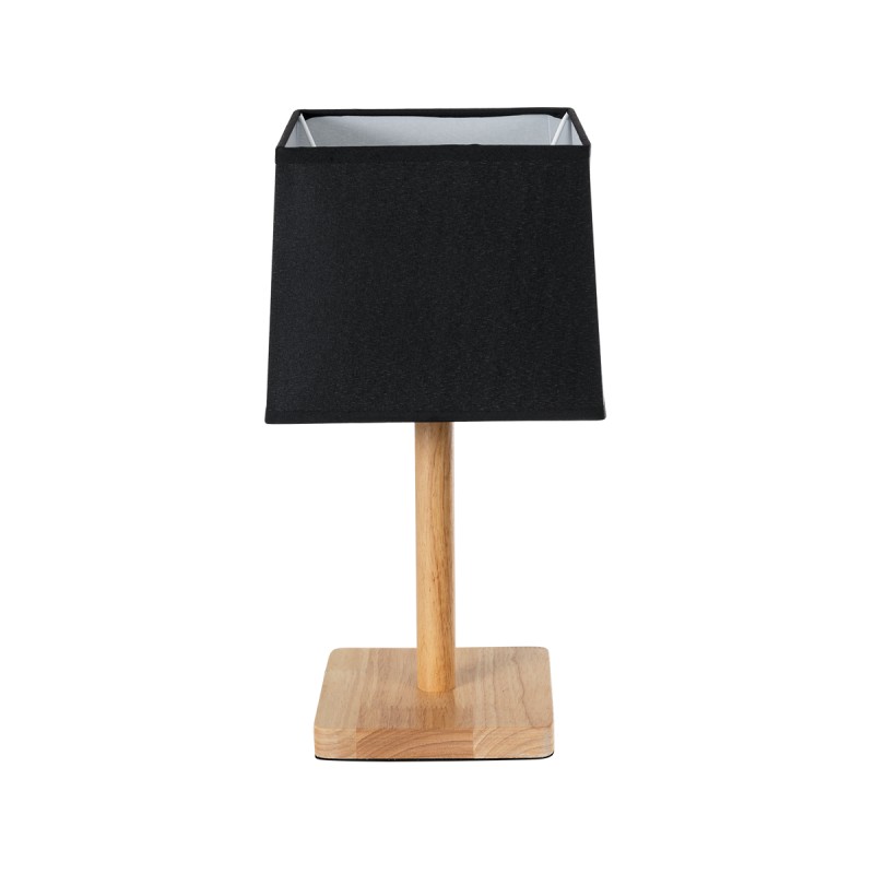 GloboStar® KOLIPE 02039 Μοντέρνο Επιτραπέζιο Φωτιστικό Μονόφωτο 1 x E27 AC220-240V IP20 - Μ20 x Π20 x Υ38cm - Μπεζ Ξύλινη Βάση με Μαύρο Πλεκτό Καπέλο