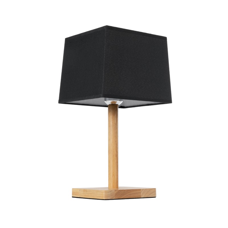 GloboStar® KOLIPE 02039 Μοντέρνο Επιτραπέζιο Φωτιστικό Μονόφωτο 1 x E27 AC220-240V IP20 - Μ20 x Π20 x Υ38cm - Μπεζ Ξύλινη Βάση με Μαύρο Πλεκτό Καπέλο