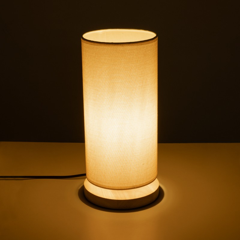 GloboStar® VALVERDE 02040 Μοντέρνο Επιτραπέζιο Φωτιστικό Μονόφωτο 1 x E27 AC220-240V IP20 - Φ15 x Υ30cm - Μπεζ Ξύλινη Βάση με Μπεζ Πλεκτό Καπέλο