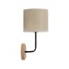 GloboStar® MANU 02043 Μοντέρνο Επιτοίχιο Φωτιστικό Απλίκα Μονόφωτο 1 x E27 IP20 Μαύρο Μέταλλο, Μπεζ Ξύλο με Μπεζ Ύφασμα - Μ18 x Π20 x Υ37cm