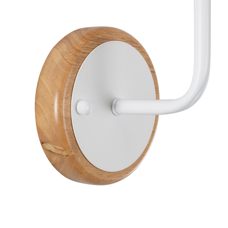 GloboStar® MANU 02044 Μοντέρνο Επιτοίχιο Φωτιστικό Απλίκα Μονόφωτο 1 x E27 IP20 Λευκό Μέταλλο, Μπεζ Ξύλο με Μπεζ Ύφασμα - Μ18 x Π20 x Υ37cm