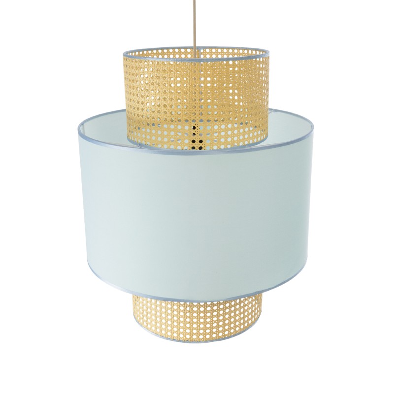 GloboStar® SAIGE 02045 Boho Κρεμαστό Φωτιστικό Πλέγμα Μονόφωτο 1 x E27 IP20 Μπεζ Ξύλο με Γαλάζιο Ύφασμα - Μ50 x Π50 x Υ60cm