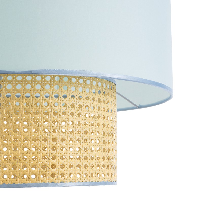 GloboStar® SAIGE 02045 Boho Κρεμαστό Φωτιστικό Πλέγμα Μονόφωτο 1 x E27 IP20 Μπεζ Ξύλο με Γαλάζιο Ύφασμα - Μ50 x Π50 x Υ60cm