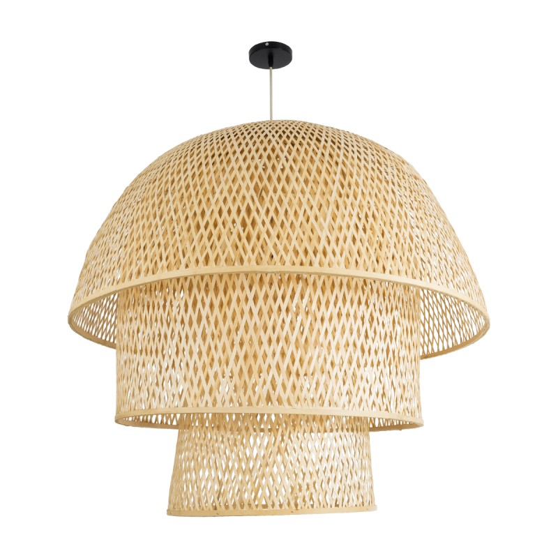 GloboStar® HIROKA 02046 Boho Κρεμαστό Φωτιστικό Καμπάνα Μονόφωτο 1 x E27 IP20 Μπεζ Ξύλο - Μ100 x Π100 x Υ110cm