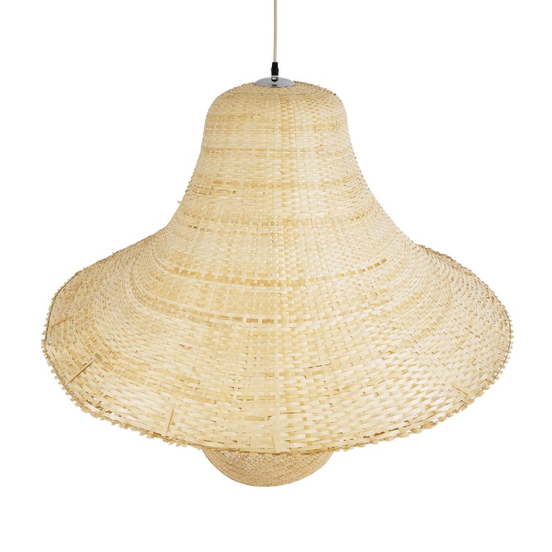 GloboStar® JUNIPER 02047 Boho Κρεμαστό Φωτιστικό Καμπάνα Μονόφωτο 1 x E27 IP20 Μπεζ Ξύλο - Μ100 x Π100 x Υ90cm