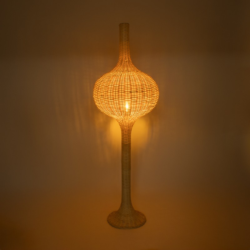 GloboStar® ALADDIN 02051 Boho Επιδαπέδιο Φωτιστικό Μονόφωτο 1 x E27 IP20 Μπεζ Ξύλο - Μ50 x Π50 x Υ150cm