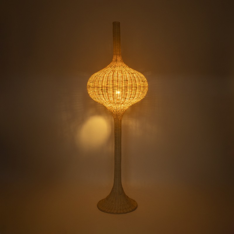 GloboStar® ALADDIN 02052 Boho Επιδαπέδιο Φωτιστικό Μονόφωτο 1 x E27 IP20 Μπεζ Ξύλο - Μ60 x Π60 x Υ180cm