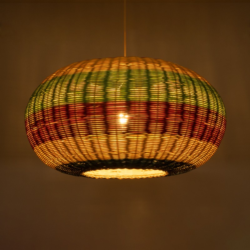 GloboStar® CABALLEROS 02056 Boho Κρεμαστό Φωτιστικό Πλέγμα Μονόφωτο 1 x E27 IP20 Πολύχρωμο Ξύλο - Μ70 x Π70 x Υ36cm