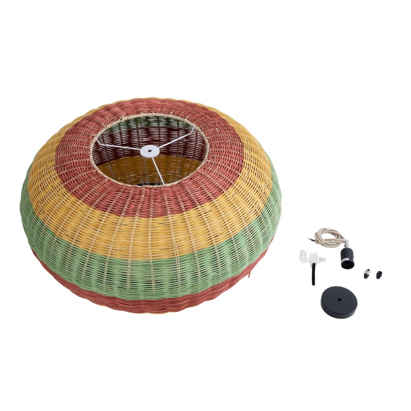 GloboStar® CABALLEROS 02056 Boho Κρεμαστό Φωτιστικό Πλέγμα Μονόφωτο 1 x E27 IP20 Πολύχρωμο Ξύλο - Μ70 x Π70 x Υ36cm