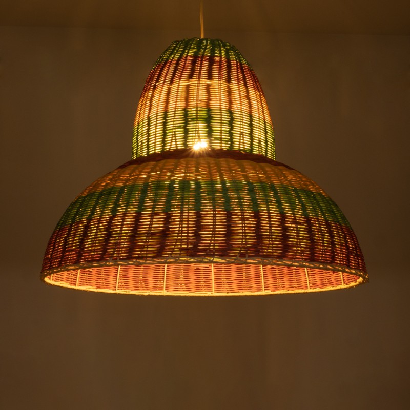 GloboStar® CABALLEROS 02058 Boho Κρεμαστό Φωτιστικό Καμπάνα Μονόφωτο 1 x E27 IP20 Πολύχρωμο Ξύλο - Μ70 x Π70 x Υ60cm