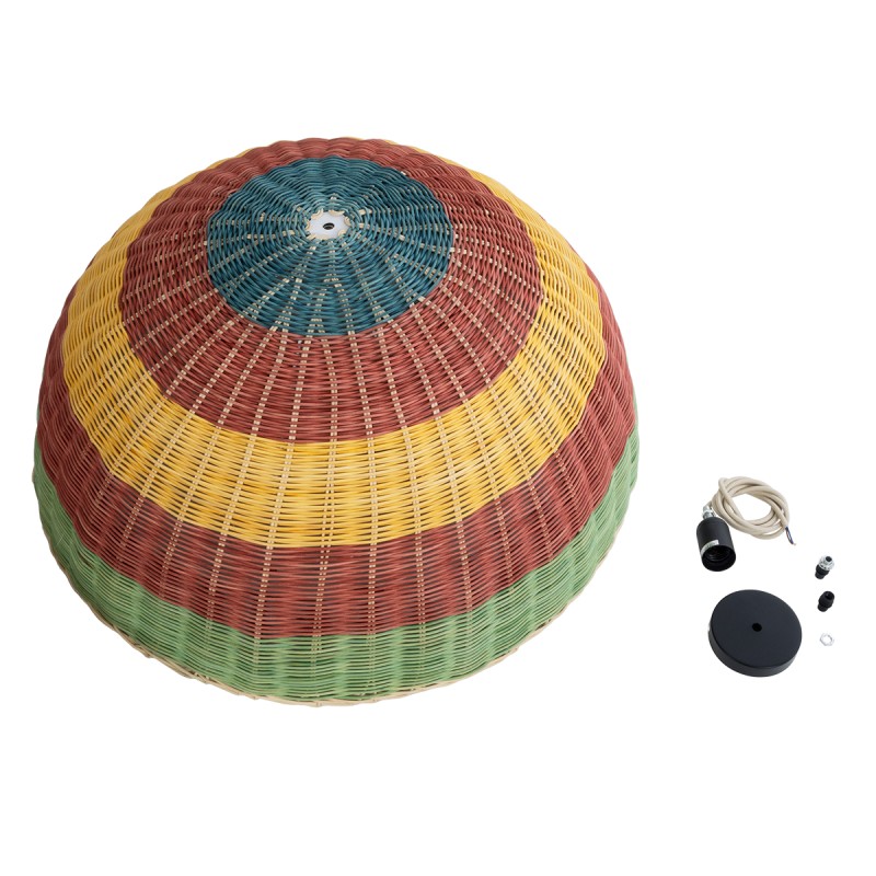 GloboStar® CABALLEROS 02061 Boho Κρεμαστό Φωτιστικό Καμπάνα Μονόφωτο 1 x E27 IP20 Πολύχρωμο Ξύλο - Μ70 x Π70 x Υ34cm