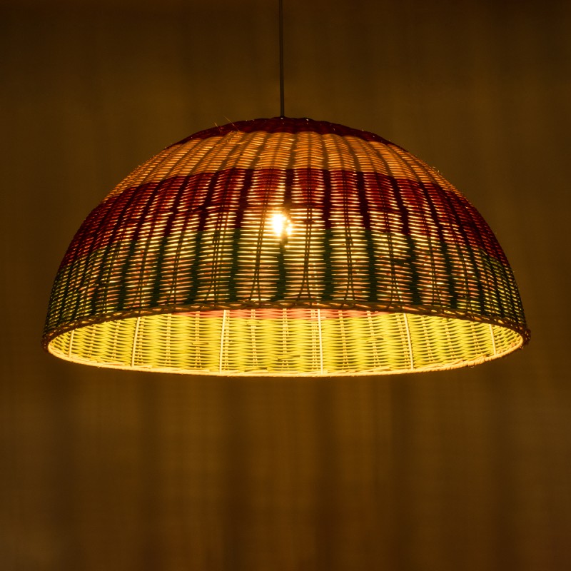 GloboStar® CABALLEROS 02061 Boho Κρεμαστό Φωτιστικό Καμπάνα Μονόφωτο 1 x E27 IP20 Πολύχρωμο Ξύλο - Μ70 x Π70 x Υ34cm