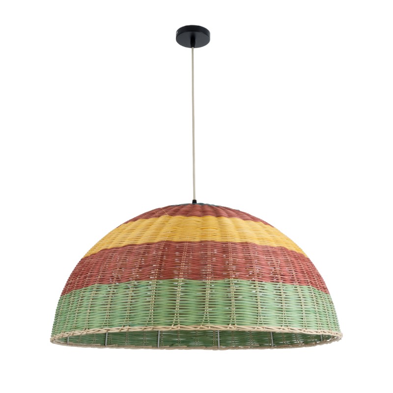 GloboStar® CABALLEROS 02061 Boho Κρεμαστό Φωτιστικό Καμπάνα Μονόφωτο 1 x E27 IP20 Πολύχρωμο Ξύλο - Μ70 x Π70 x Υ34cm