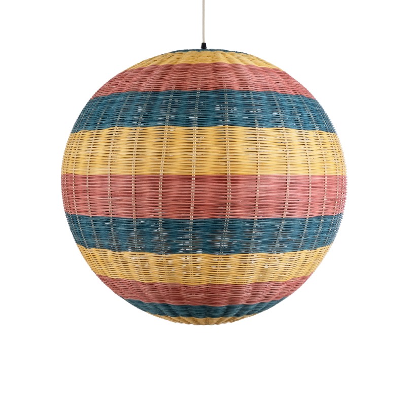 GloboStar® CABALLEROS 02063 Boho Κρεμαστό Φωτιστικό Μπάλα Μονόφωτο 1 x E27 IP20 Πολύχρωμο Ξύλο - Μ70 x Π70 x Υ70cm