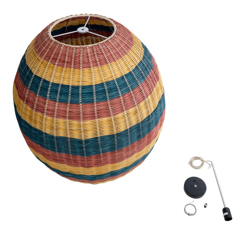 GloboStar® CABALLEROS 02066 Boho Κρεμαστό Φωτιστικό Πλέγμα Μονόφωτο 1 x E27 IP20 Πολύχρωμο Ξύλο - Μ70 x Π70 x Υ80cm