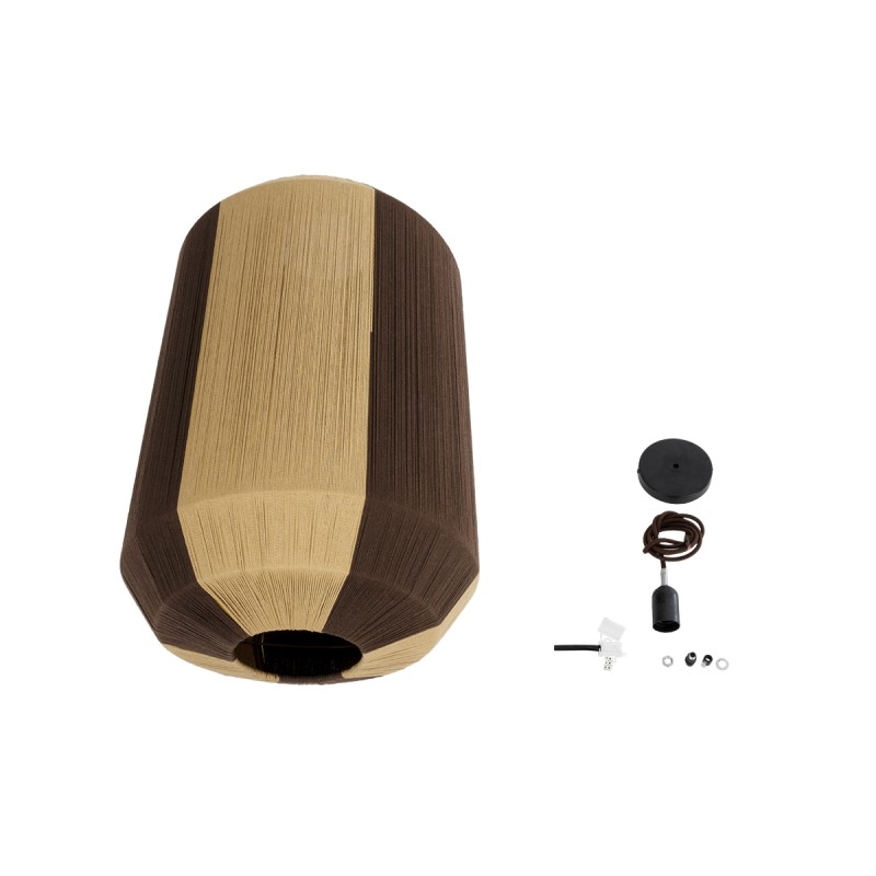 GloboStar® SALERNO 02076 Boho Κρεμαστό Φωτιστικό Πλέγμα Μονόφωτο 1 x E27 IP20 Μπεζ & Καφέ Σχοινί - Μ50 x Π50 x Υ80cm