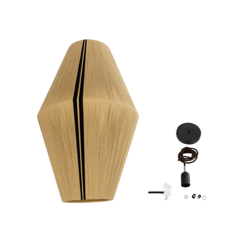 GloboStar® SALERNO 02077 Boho Κρεμαστό Φωτιστικό Πλέγμα Μονόφωτο 1 x E27 IP20 Μπεζ & Μαύρο Σχοινί - Μ50 x Π50 x Υ80cm