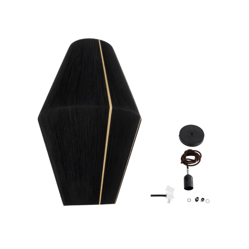 GloboStar® SALERNO 02078 Boho Κρεμαστό Φωτιστικό Πλέγμα Μονόφωτο 1 x E27 IP20 Μαύρο & Μπεζ Σχοινί - Μ50 x Π50 x Υ80cm