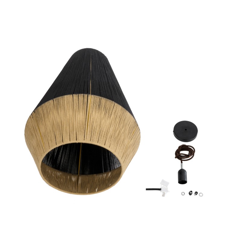 GloboStar® SALERNO 02080 Boho Κρεμαστό Φωτιστικό Πλέγμα Μονόφωτο 1 x E27 IP20 Μαύρο & Μπεζ Σχοινί - Μ50 x Π50 x Υ80cm