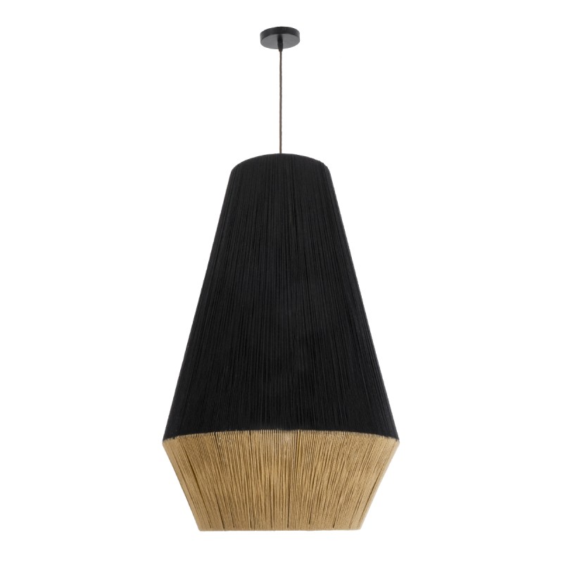 GloboStar® SALERNO 02080 Boho Κρεμαστό Φωτιστικό Πλέγμα Μονόφωτο 1 x E27 IP20 Μαύρο & Μπεζ Σχοινί - Μ50 x Π50 x Υ80cm