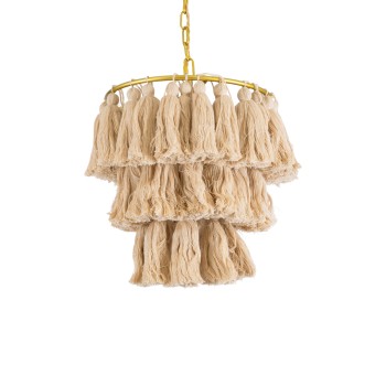 GLOBOSTAR® MISSOULA 02084 Boho Κρεμαστό Φωτιστικό Οροφής με Ντουί 1 x E27 AC 220-240V IP20 - Μπεζ & Χρυσό - Μ30 x Π30 x Υ40cm