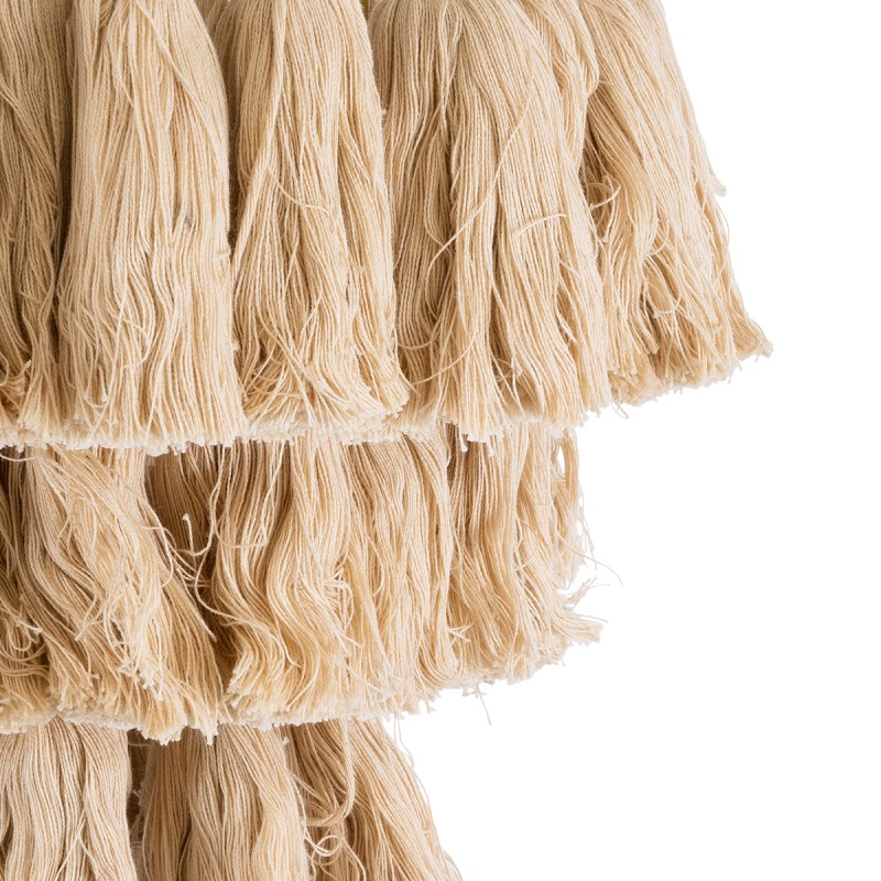 GloboStar® MISSOULA 02084 Boho Κρεμαστό Φωτιστικό Σχοινί Μονόφωτο 1 x E27 IP20 Μπεζ Ύφασμα με Χρυσό Μέταλλο - Μ30 x Π30 x Υ40cm