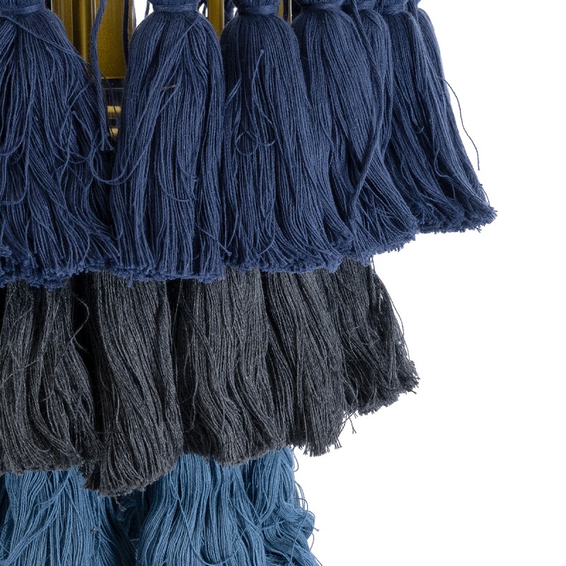 GloboStar® MISSOULA 02085 Boho Κρεμαστό Φωτιστικό Σχοινί Μονόφωτο 1 x E27 IP20 Μπλε & Μαύρο Ύφασμα με Χρυσό Μέταλλο - Μ30 x Π30 x Υ40cm