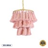 GloboStar® MISSOULA 02086 Boho Κρεμαστό Φωτιστικό Σχοινί Μονόφωτο 1 x E27 IP20 Ροζ Ύφασμα με Χρυσό Μέταλλο - Μ30 x Π30 x Υ40cm