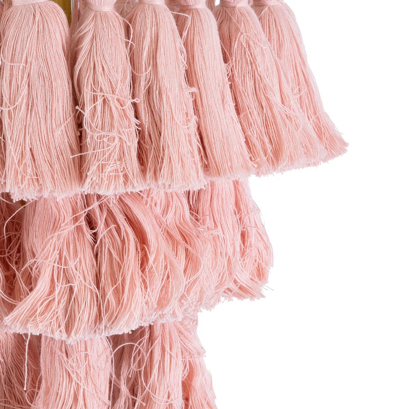 GloboStar® MISSOULA 02086 Boho Κρεμαστό Φωτιστικό Σχοινί Μονόφωτο 1 x E27 IP20 Ροζ Ύφασμα με Χρυσό Μέταλλο - Μ30 x Π30 x Υ40cm