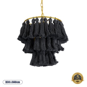 GLOBOSTAR® MISSOULA 02087 Boho Κρεμαστό Φωτιστικό Οροφής με Ντουί 1 x E27 AC 220-240V IP20 - Μαύρο & Χρυσό - Μ30 x Π30 x Υ40cm