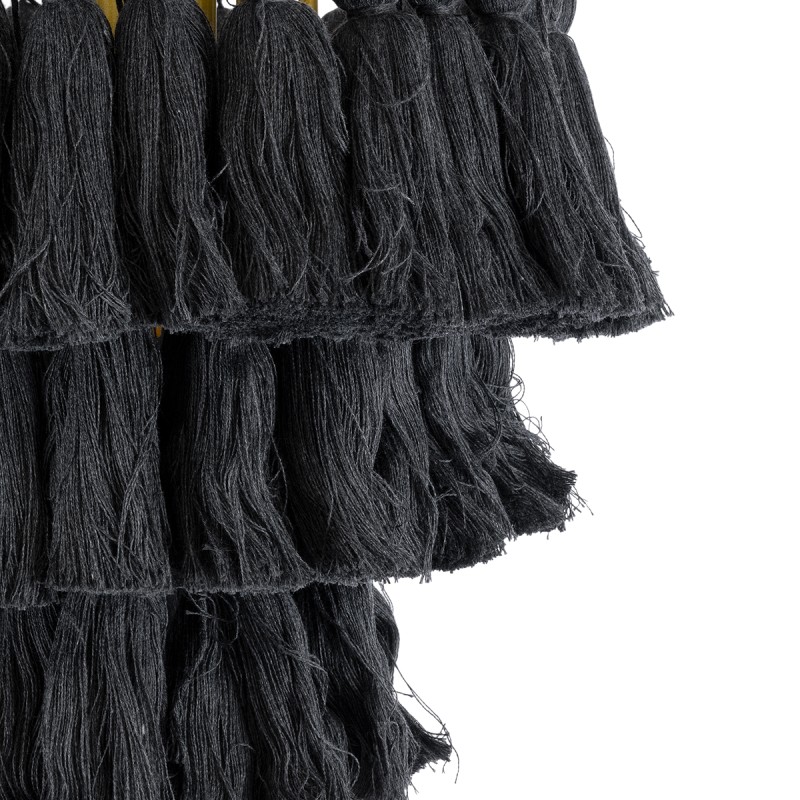 GloboStar® MISSOULA 02087 Boho Κρεμαστό Φωτιστικό Σχοινί Μονόφωτο 1 x E27 IP20 Μαύρο Ύφασμα με Χρυσό Μέταλλο - Μ30 x Π30 x Υ40cm