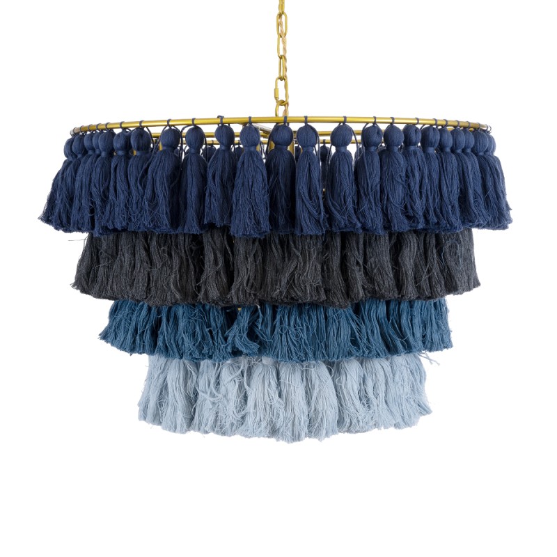 GloboStar® MISSOULA 02089 Boho Κρεμαστό Φωτιστικό Σχοινί Μονόφωτο 1 x E27 IP20 Πολύχρωμο Ύφασμα με Χρυσό Μέταλλο - Μ60 x Π60 x Υ40cm