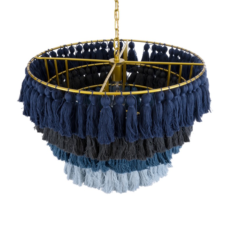 GloboStar® MISSOULA 02089 Boho Κρεμαστό Φωτιστικό Σχοινί Μονόφωτο 1 x E27 IP20 Πολύχρωμο Ύφασμα με Χρυσό Μέταλλο - Μ60 x Π60 x Υ40cm