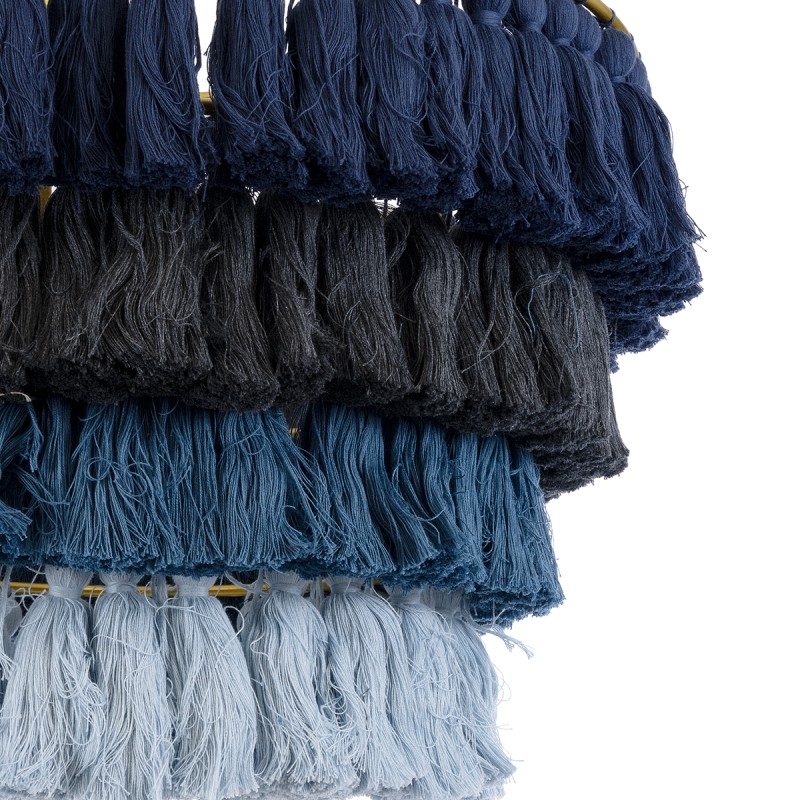 GloboStar® MISSOULA 02089 Boho Κρεμαστό Φωτιστικό Σχοινί Μονόφωτο 1 x E27 IP20 Πολύχρωμο Ύφασμα με Χρυσό Μέταλλο - Μ60 x Π60 x Υ40cm