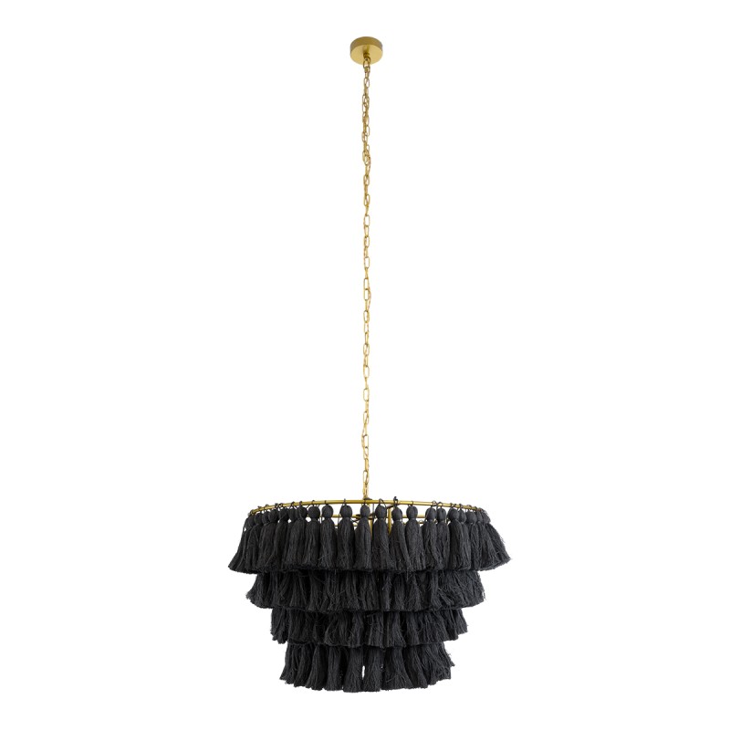 GloboStar® MISSOULA 02091 Boho Κρεμαστό Φωτιστικό Σχοινί Μονόφωτο 1 x E27 IP20 Μαύρο Ύφασμα με Χρυσό Μέταλλο - Μ60 x Π60 x Υ40cm