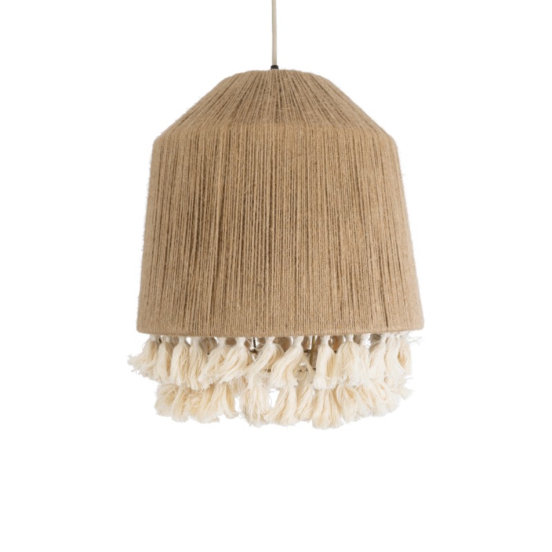 GloboStar® PUERTORICO 02092 Boho Κρεμαστό Φωτιστικό Καμπάνα Μονόφωτο 1 x E27 IP20 Μπεζ & Λευκό Σχοινί - Μ40 x Π40 x Υ45cm