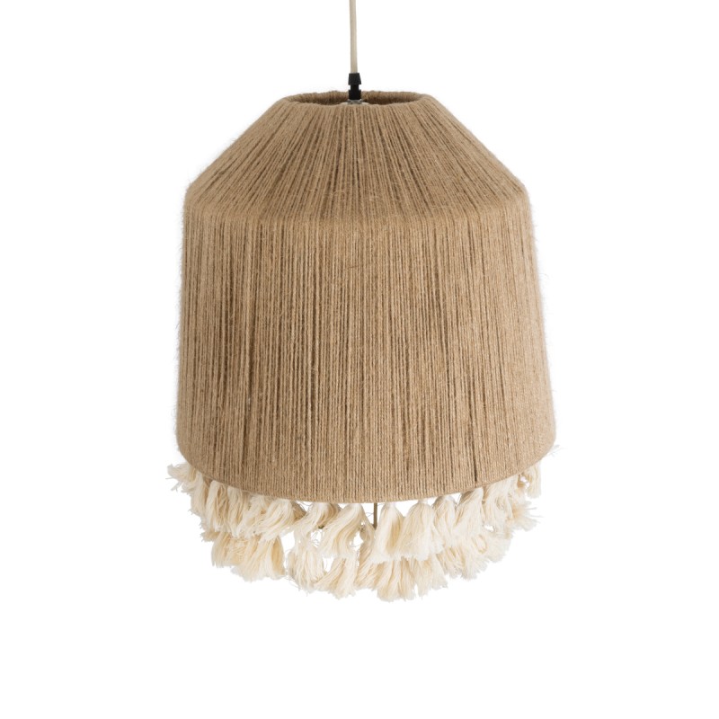 GloboStar® PUERTORICO 02092 Boho Κρεμαστό Φωτιστικό Καμπάνα Μονόφωτο 1 x E27 IP20 Μπεζ & Λευκό Σχοινί - Μ40 x Π40 x Υ45cm